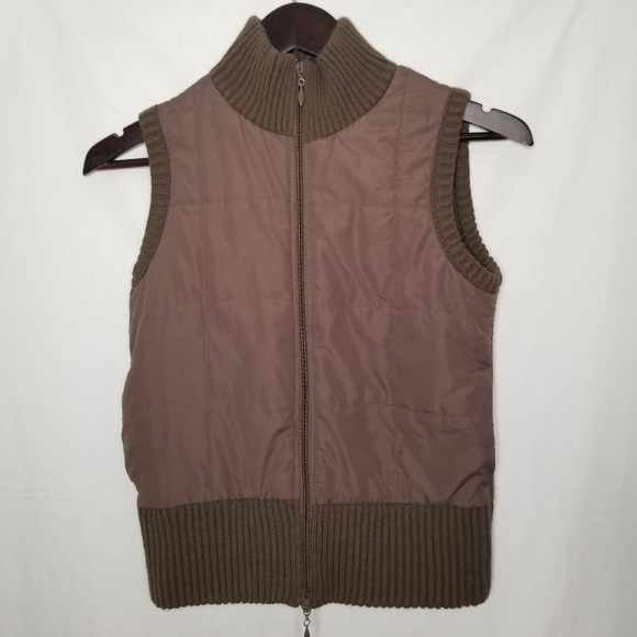 SUZY SHIER puffy double two way zip up brown vest - Picture 5 of 9